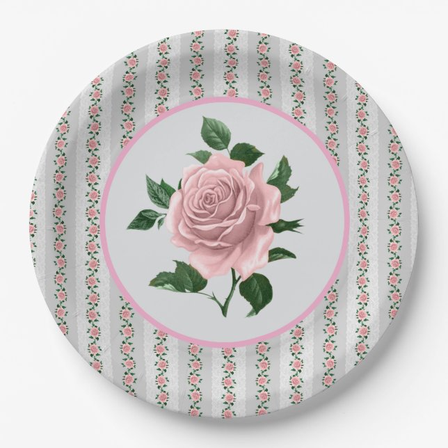 Rosa Rosen  Pappteller (Vorderseite)