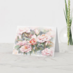 Rosa Rosen Pastell-Aquarell-Kunst-Notizkarte Karte