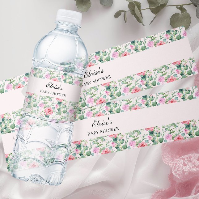 Rosa Rosen Personalisiert Wasserflaschenetikett (Floral water bottle labels from my Vintage Tea Party Baby Shower Collection)