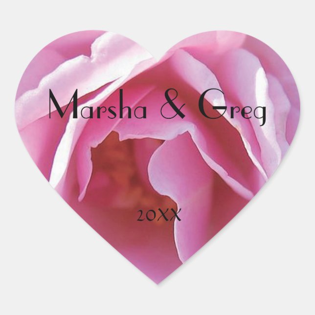 Rosa Rosen-persönlicher Herz-Hochzeits-Aufkleber Herz-Aufkleber (Vorderseite)