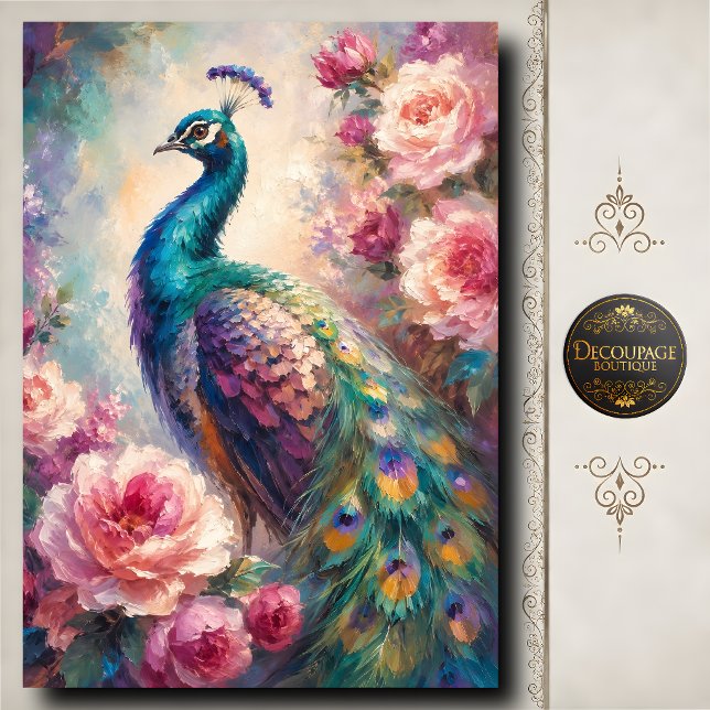 Rosa Rosen-Pfau-Decoupage Seidenpapier (Pink Rose Peacock Decoupage Tissue Paper)