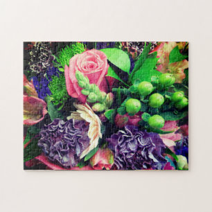 Rosa Rosen & Pfirsich-Nelken-Strauß Puzzle