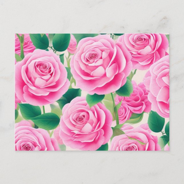 Rosa Rosen Postkarte (Vorderseite)