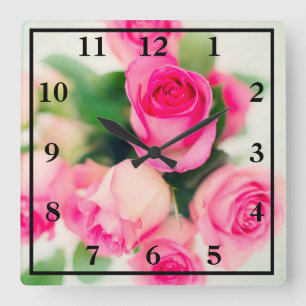 Rosa Rosen Quadratische Wanduhr