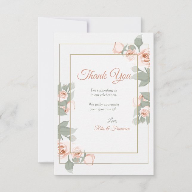 Rosa Rosen-Rahmen danken Ihnen zu kardieren Einladung (Vorderseite)