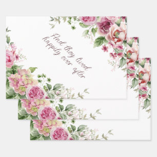 Rosa Rosen Rahmen personalisiert  Geschenkpapier Set