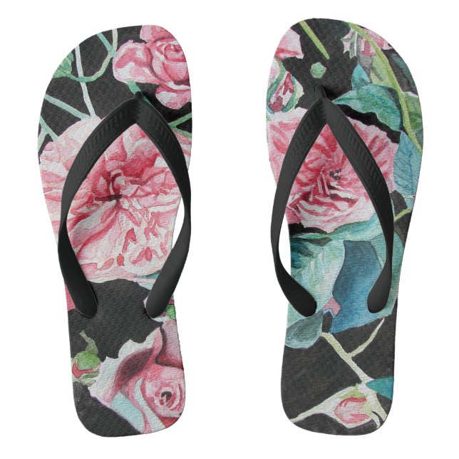 Rosa Rosen Rose Blumenbeete Blume Aquarell Flip Flops (Fußbett)