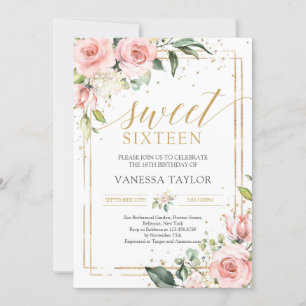Rosa Rosen Rose Glitzer grün süß 16 Einladung