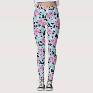 Rosa Rosen, Rose, türkisfarbener Hintergrund Leggings