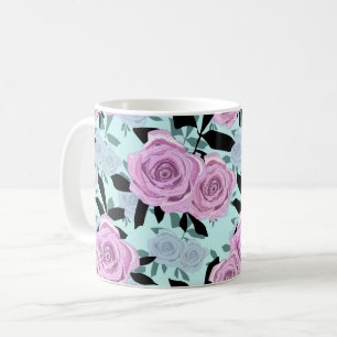  rosa Rosen, Rosen , türkiser Hintergrund   Kaffeetasse
