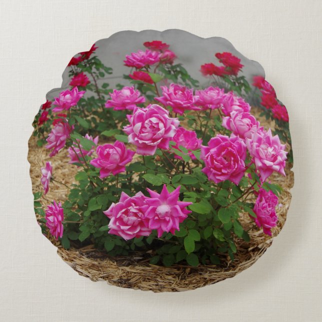 Rosa Rosen rund Kissen (Vorderseite)