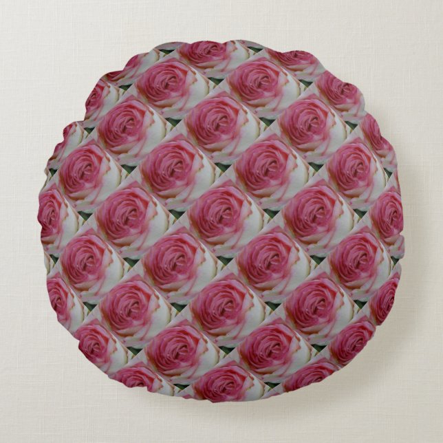 Rosa Rosen Rundes Kissen (Vorderseite)