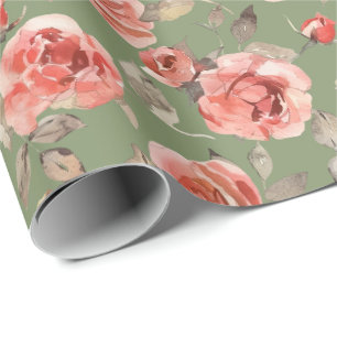 Rosa Rosen-Sagegrün-Papier Geschenkpapier