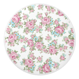Rosa Rosen-schäbiger Vintager Keramikknauf