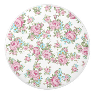 Rosa Rosen-schäbiger Vintager Keramikknauf