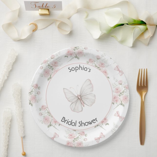 Rosa Rosen Schleifen Brautparty Pappteller (Hochzeit)