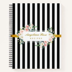 Rosa Rosen, schwarz und weiß, rosa Rezepturbuch Notizbuch
