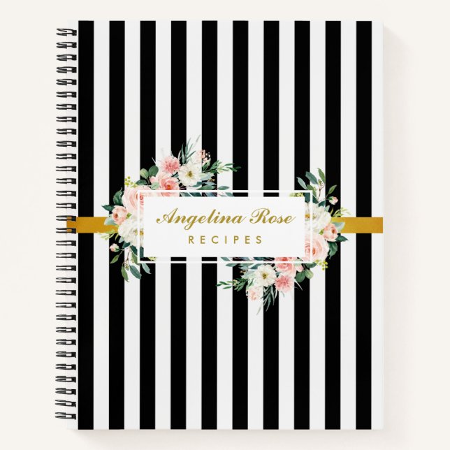 Rosa Rosen, schwarz und weiß, rosa Rezepturbuch Notizbuch (Vorderseite)