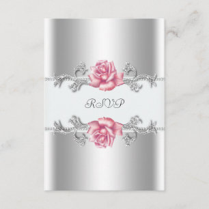 Rosa Rosen Silber 25. Hochzeitstag UAWG RSVP Karte