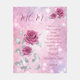 Rosa Rosen Silber Blätter Sparkling Mama Fleecedecke