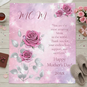 Rosa Rosen Silber Blätter Sparkling Mama Fleecedecke