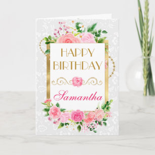 Rosa Rosen Sommerblumen Goldfolie Geburtstag Karte