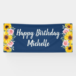 Rosa Rosen Sonnenblumen Marineblau Alles Gute zum  Banner