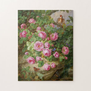 Rosa Rosen Stillleben Schmetterlinge Vogel Viktori Puzzle
