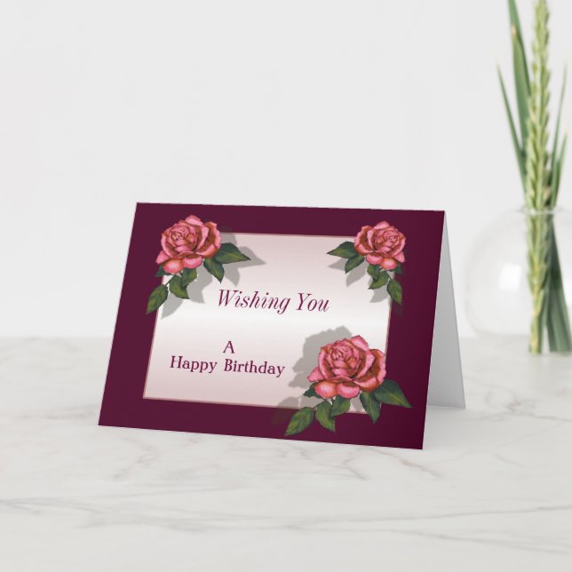 Rosa Rosen: Tiefrosa Grenze: Geburtstag oder Karte (Vorderseite)