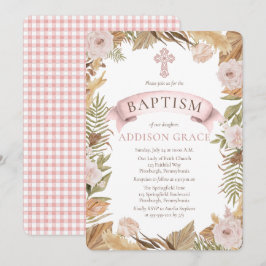 Rosa Rosen | Trockene Gräser Flora Girl Taufe Einladung