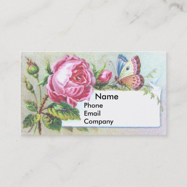 Rosa Rosen-u. Schmetterlings-viktorianische Visitenkarte (Vorderseite)