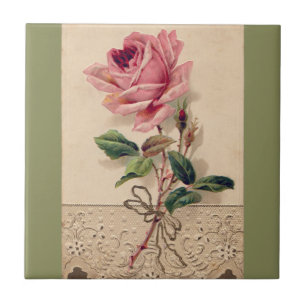 Rosa Rosen-u. Spitze-Romance mit BlumenVintages Fliese