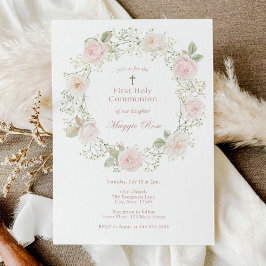 Rosa Rosen und Baby Breath Erste Heilige Kommune Einladung