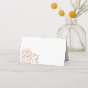 Rosa Rosen und Babypuste Bouquet Platzkarte