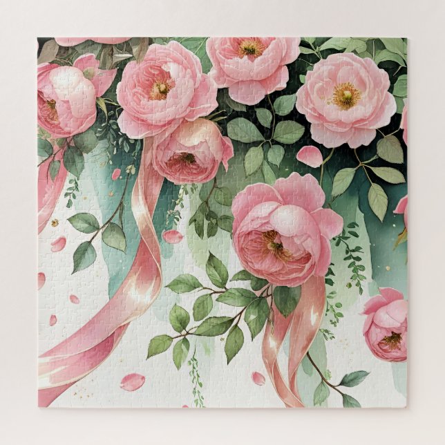 Rosa Rosen und Bänder Puzzle (Vertikal)