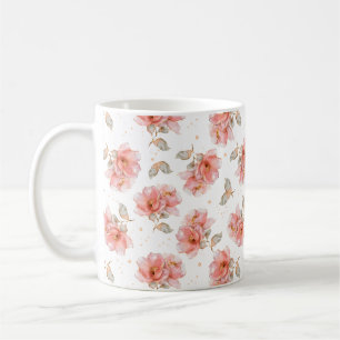 Rosa Rosen und Blätter Kaffeetasse