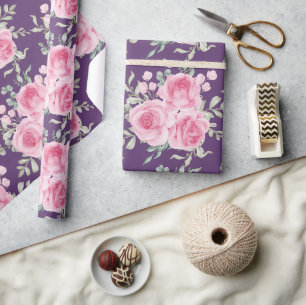 Rosa Rosen und Blätter Wrapping Paper Geschenkpapier