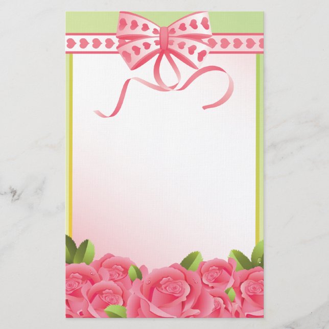 Rosa Rosen und Bow Stationary Briefpapier (Vorderseite)