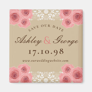 Rosa Rosen und Damast-Lace Vintage Zur Hochzeit ei Magnet
