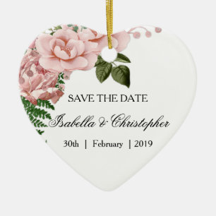 Rosa Rosen und Ferns Wedding Save the Date Keramik Ornament
