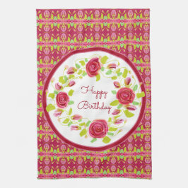 Rosa Rosen und Gemustert Geschirrtuch