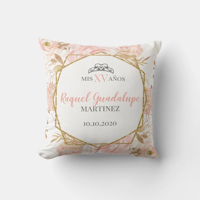 Rosa Rosen und geometrischer Glitzer Mis XV Pillow Kissen