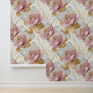 Rosa Rosen und Gold Tapete
