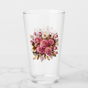 Rosa Rosen und goldene Blätter Glas