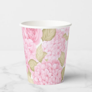 Rosa Rosen und Hortensien Gartenparty-Papierbecher Pappbecher