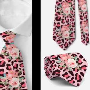 Rosa Rosen und Leopardenprint Punk Rock Schlips Krawatte