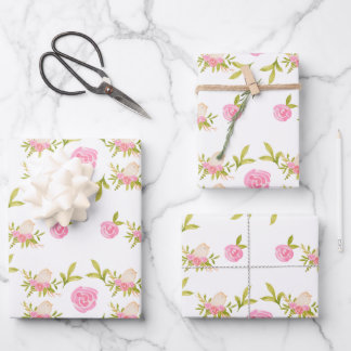 Rosa Rosen und Niedliche Babyvögel Geschenkpapier Set