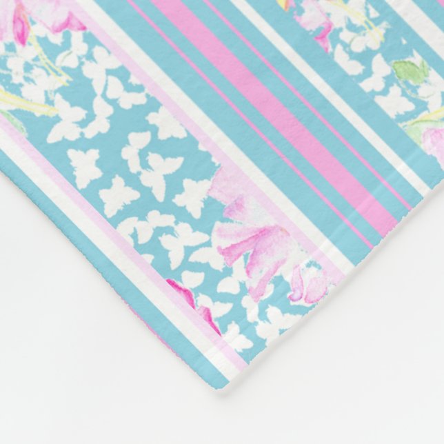 Rosa Rosen und passende Streifen Fleece Blanket (Ecke)