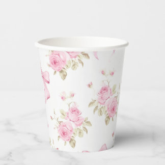 Rosa Rosen und Schleifen Gartenparty-Papierbecher Pappbecher