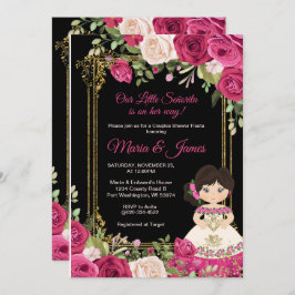 Rosa Rosen und schwarze Background Paare Dusche   Einladung